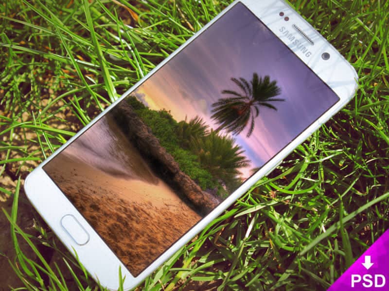 White Samsung S6 Edge Grass Mockup