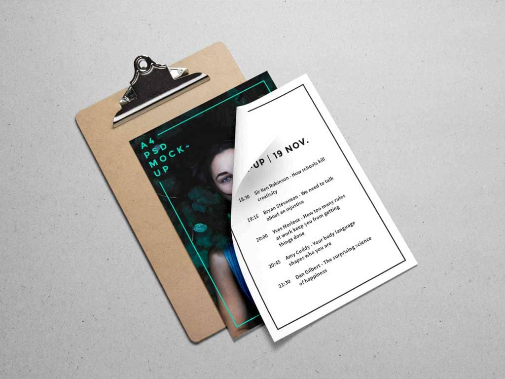 A4 Paper on Clipboard Mockup