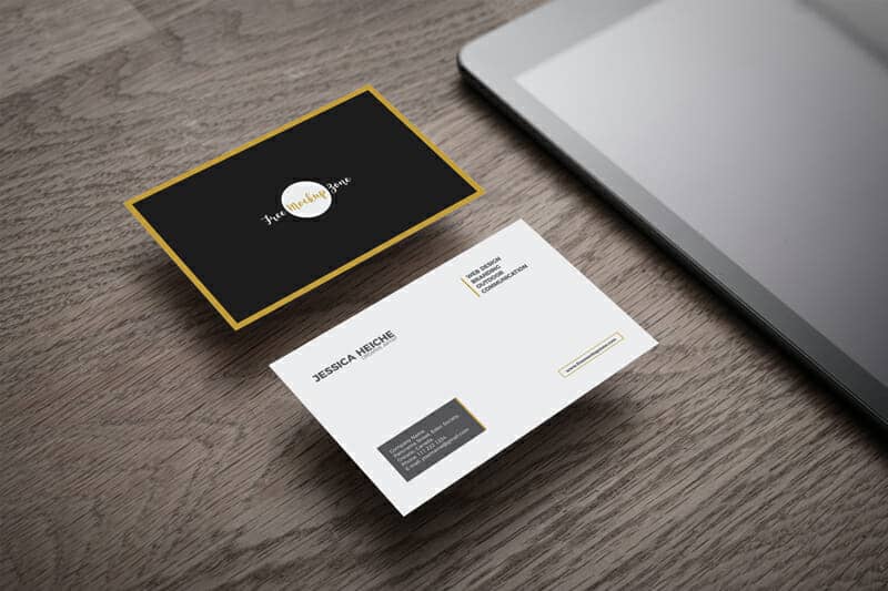 Executive Business Card Mockup on Wooden Table