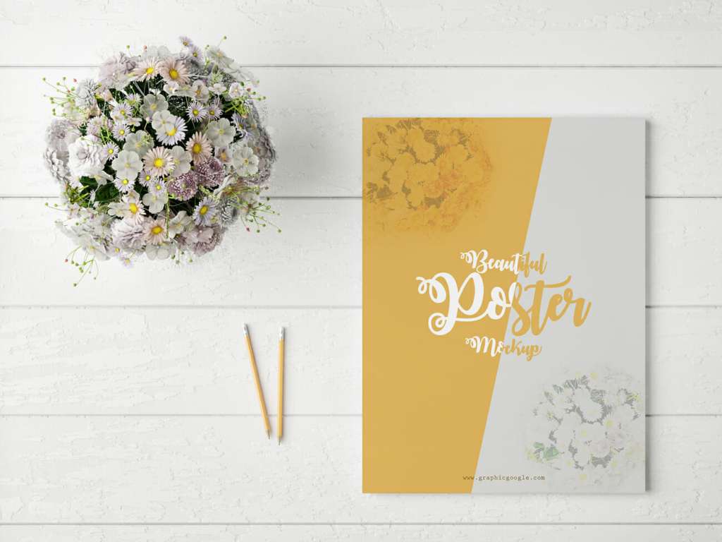 Beautiful Poster MockUp With Glamour Flowers