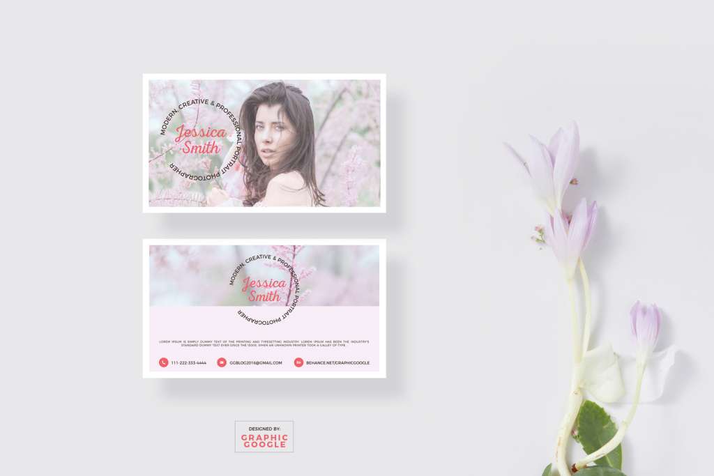 Free Blooming Business Card Mockup & Photographer Design Template