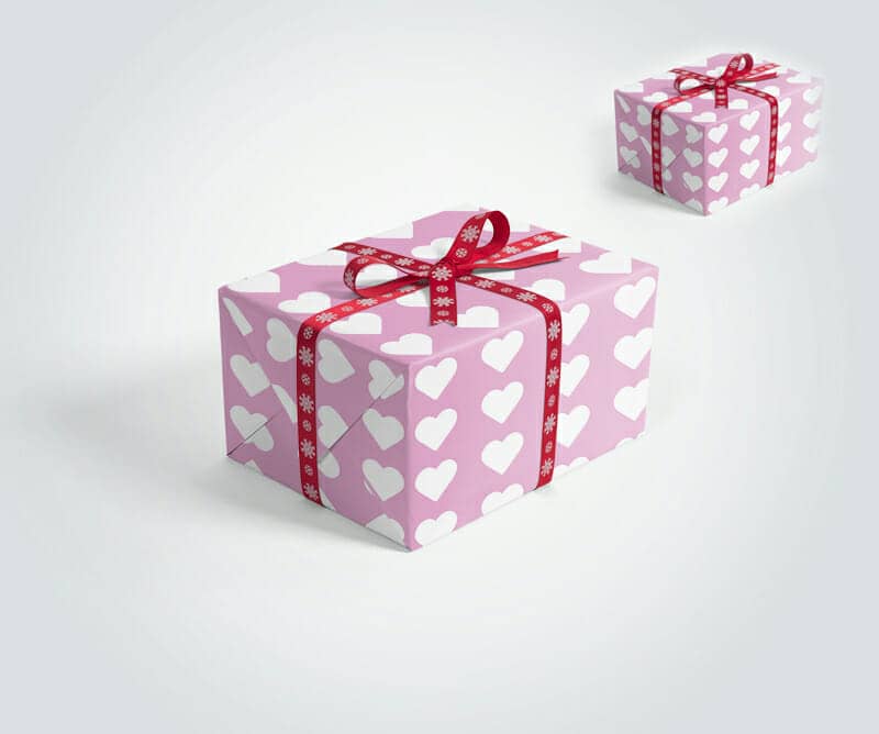 Gift Packaging Box with Ribbons Mockup
