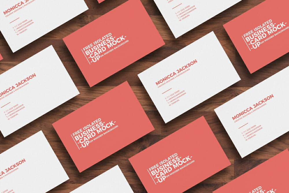 Free Isolated Business Card Mockup on Wooden Background