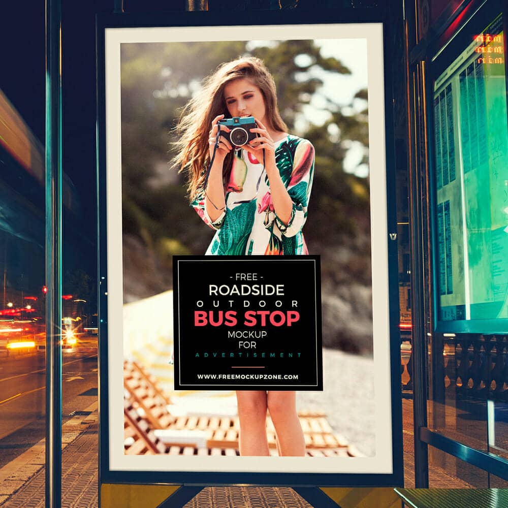 Outdoor Bus Stop Billboard MockUp