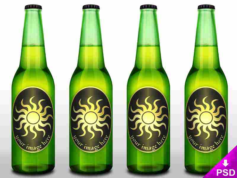 4 Green Beer Bottles Label Design