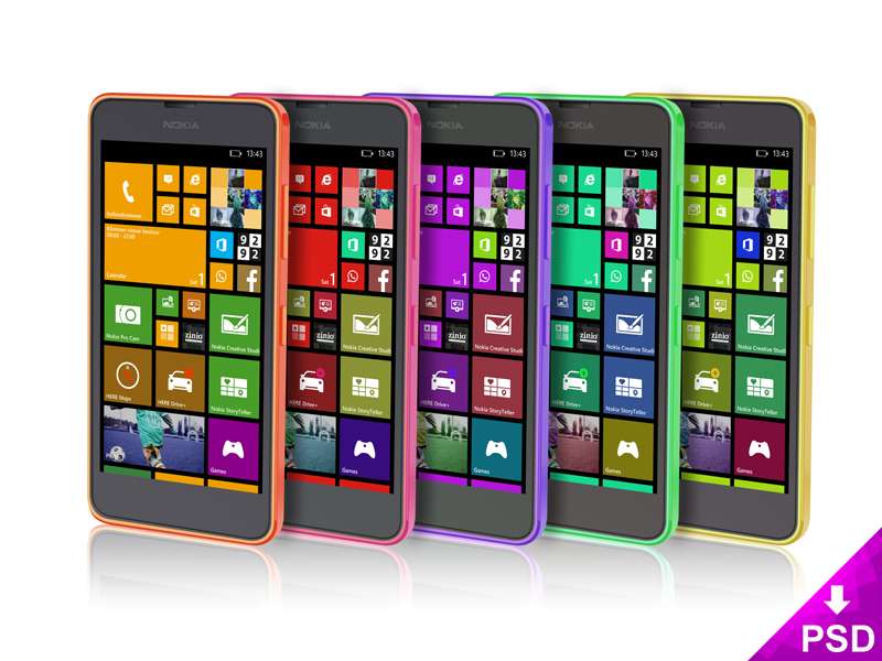 5 Colorful Nokia Lumia Mockup Design