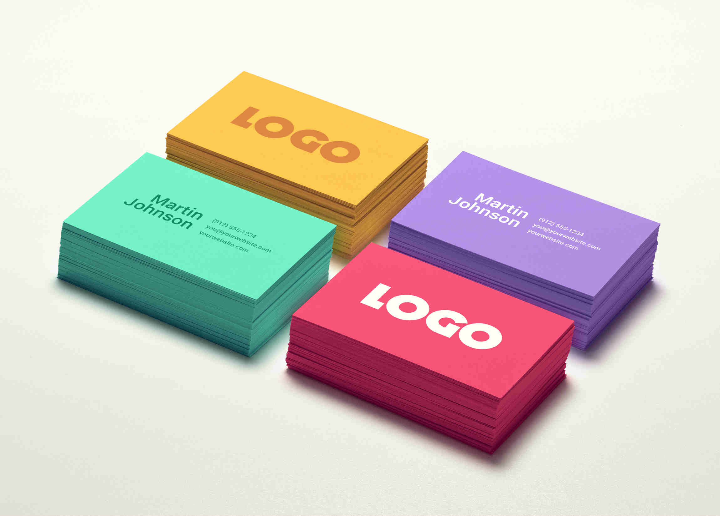 Stacks of Colorful Business Card Mockup