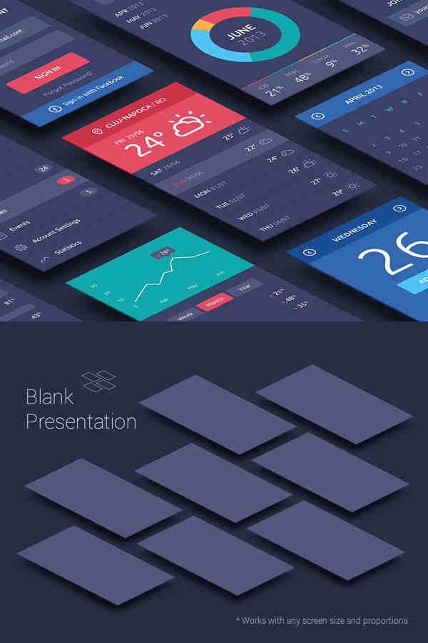 Flat Isometric Perspective App Screens Mockup